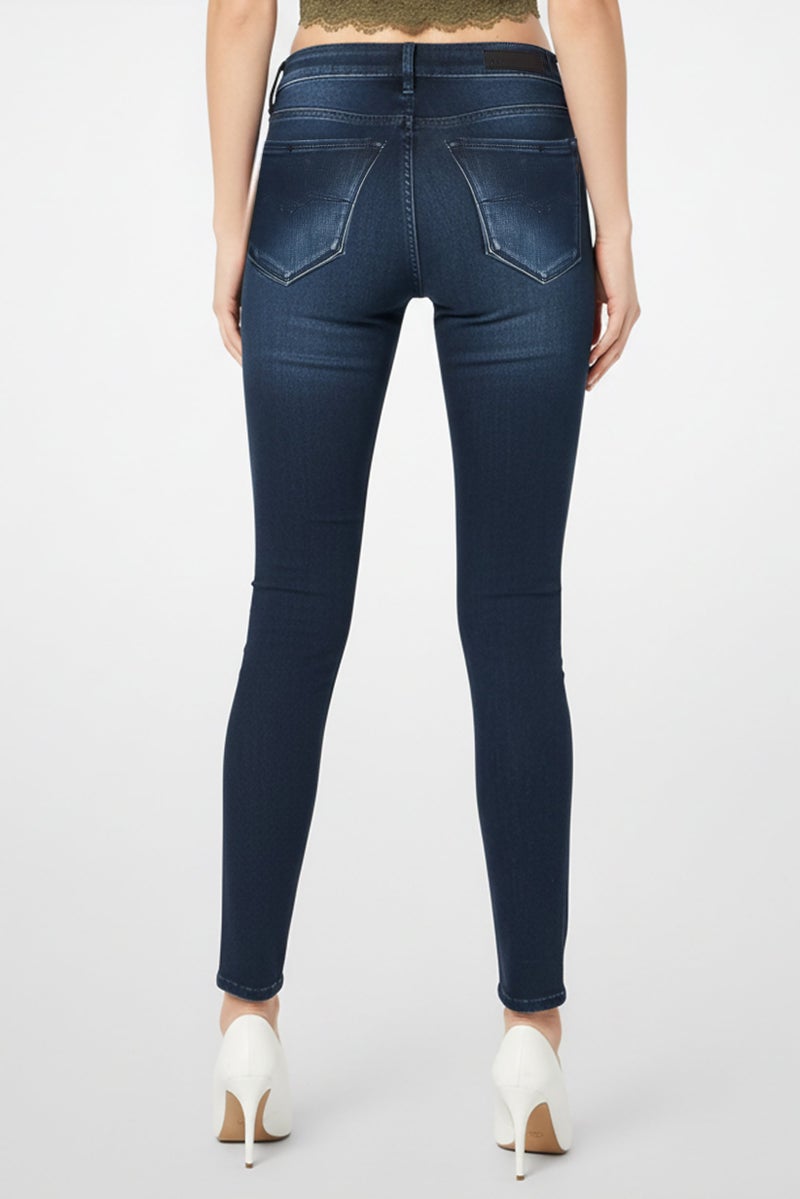 Replay Women Skinny Fit Washed Stretchable Denim Jeans, Dark Blue - Image 4
